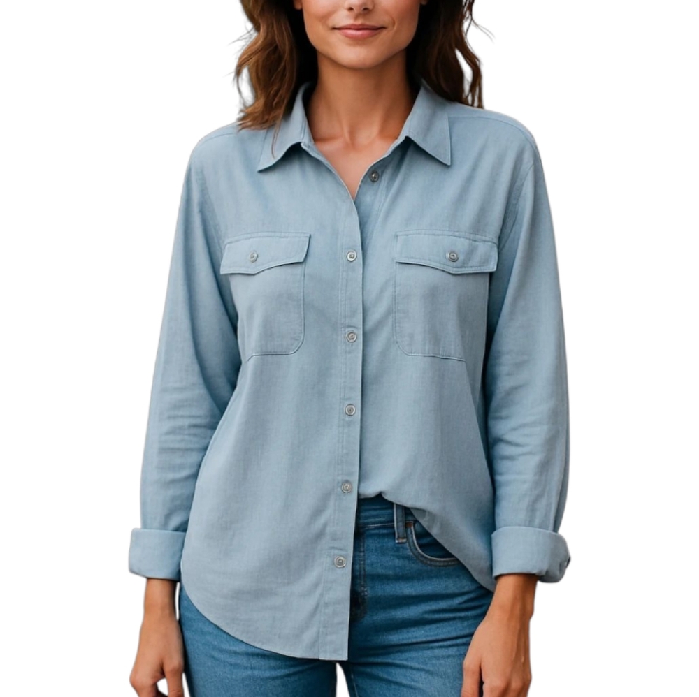 Hilary Radley Womens XL Blue Long Sleeve Button Up Shirt Top Tunic NWT